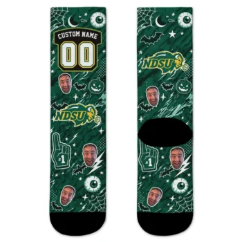 North Dakota State Bison Socks Custom Scattered Icons Green Best Selling