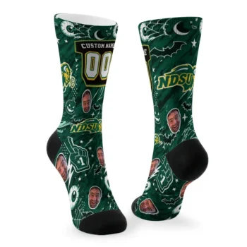 North Dakota State Bison Socks Custom Scattered Icons Green Fashion Forward