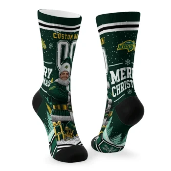 North Dakota State Bison Socks Custom Snowy Scene Green White Fashion Forward