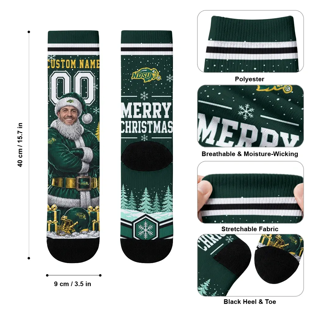 North Dakota State Bison Socks Custom Snowy Scene Green White High Quality North Dakota State Bison Socks Custom Snowy Scene Green White High Quality