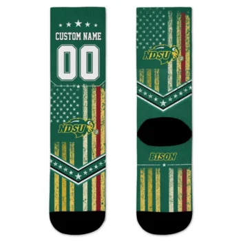 North Dakota State Bison Socks Custom Star Stripes Green White Best Selling