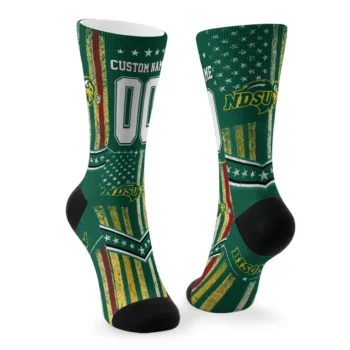 North Dakota State Bison Socks Custom Star Stripes Green White Fashion Forward