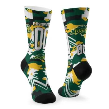 North Dakota State Bison Socks Custom Woodland Camo Green Fashion Forward