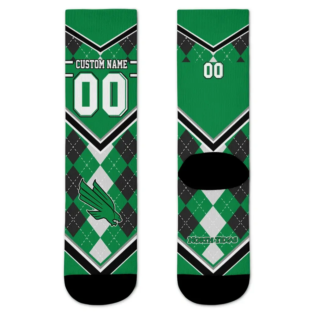 North Texas Mean Green Socks Custom Argyle Pattern Green Best Selling North Texas Mean Green Socks Custom Argyle Pattern Green Best Selling