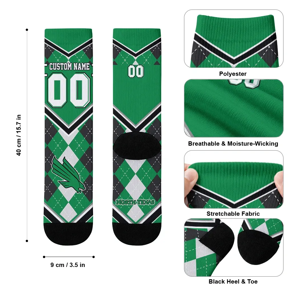 North Texas Mean Green Socks Custom Argyle Pattern Green High Quality North Texas Mean Green Socks Custom Argyle Pattern Green High Quality
