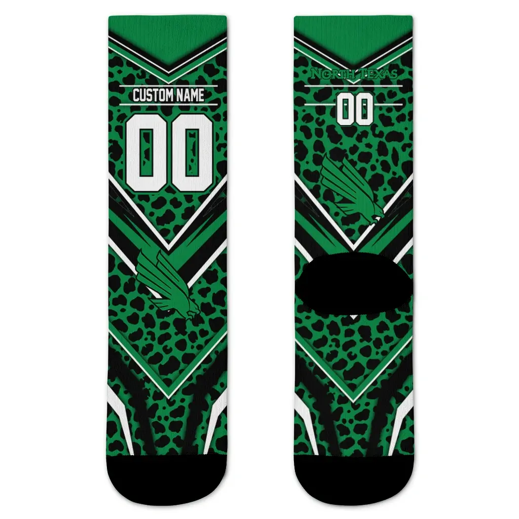 North Texas Mean Green Socks Custom Leopard Print Green Black Best Selling North Texas Mean Green Socks Custom Leopard Print Green Black Best Selling