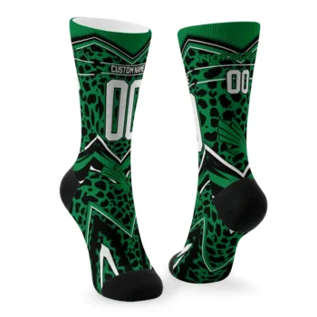 North Texas Mean Green Socks Custom Leopard Print Green Black Fashion Forward