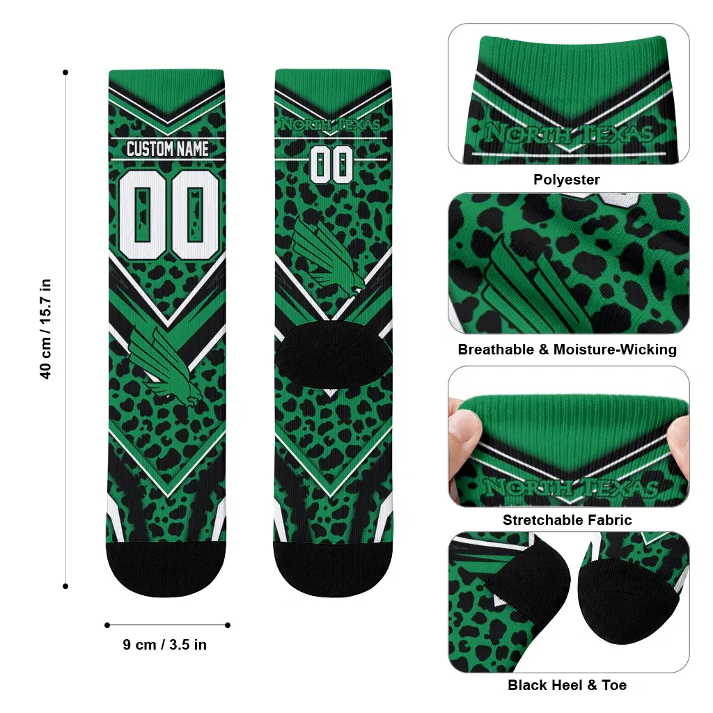 North Texas Mean Green Socks Custom Leopard Print Green Black High Quality North Texas Mean Green Socks Custom Leopard Print Green Black High Quality