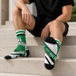 North Texas Mean Green Socks Custom Pinstripe Chevron Green White Best Selling