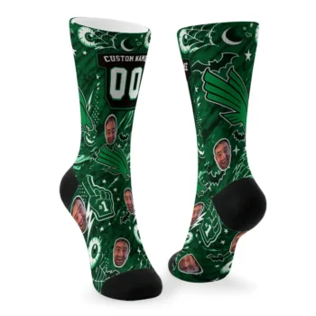 North Texas Mean Green Socks Custom Scattered Icons Green Fashion Forward
