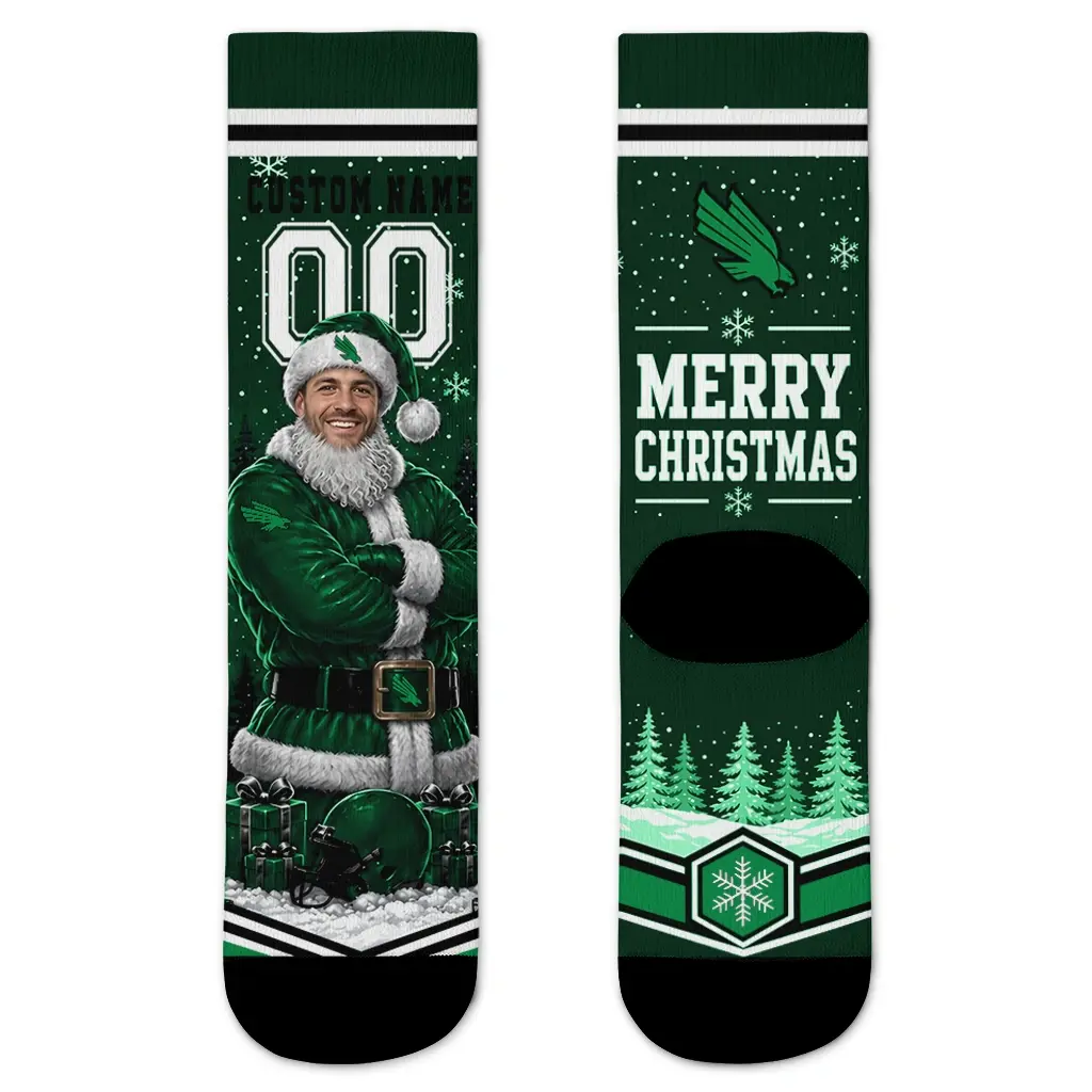 North Texas Mean Green Socks Custom Snowy Scene Green White Best Selling North Texas Mean Green Socks Custom Snowy Scene Green White Best Selling