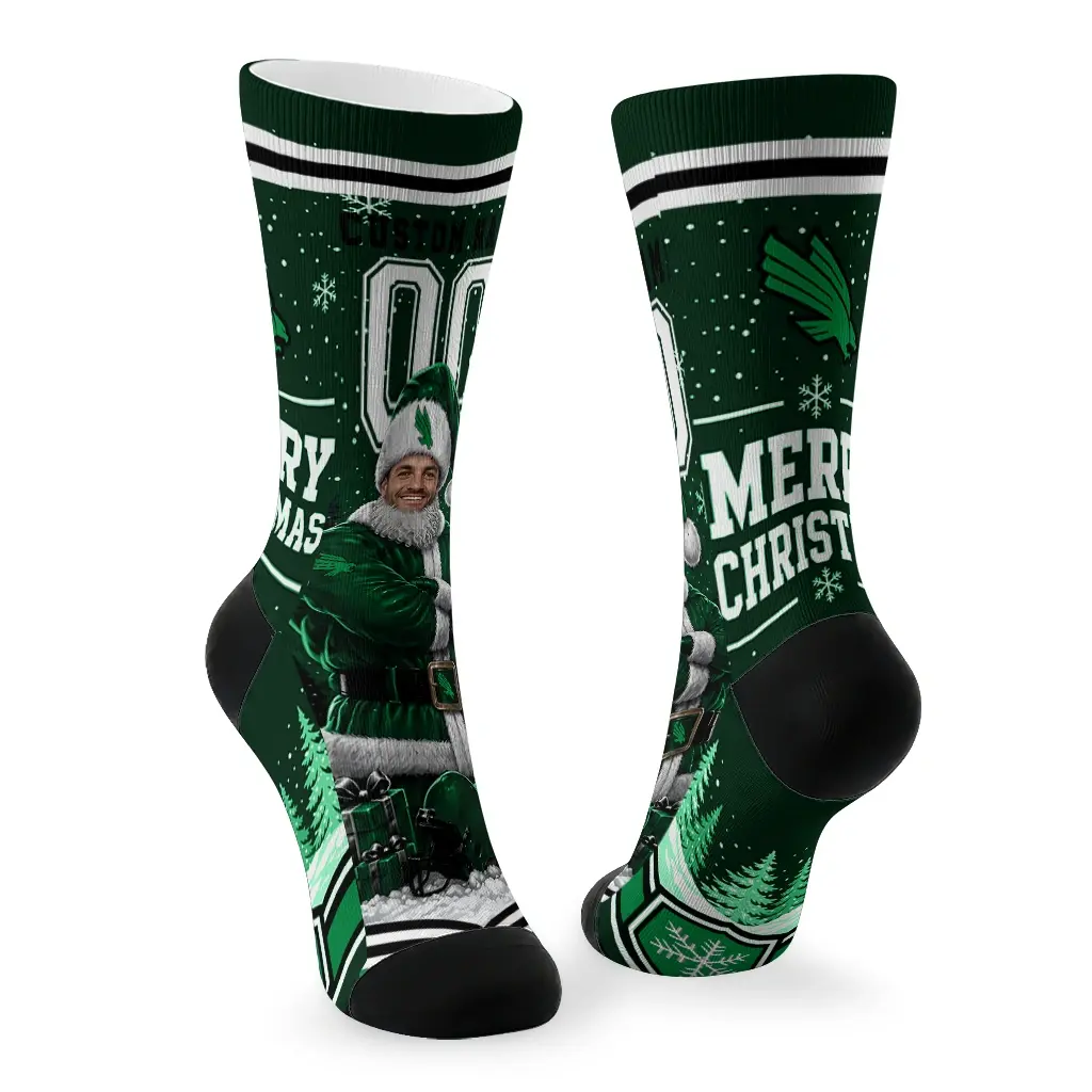 North Texas Mean Green Socks Custom Snowy Scene Green White Fashion Forward North Texas Mean Green Socks Custom Snowy Scene Green White Fashion Forward