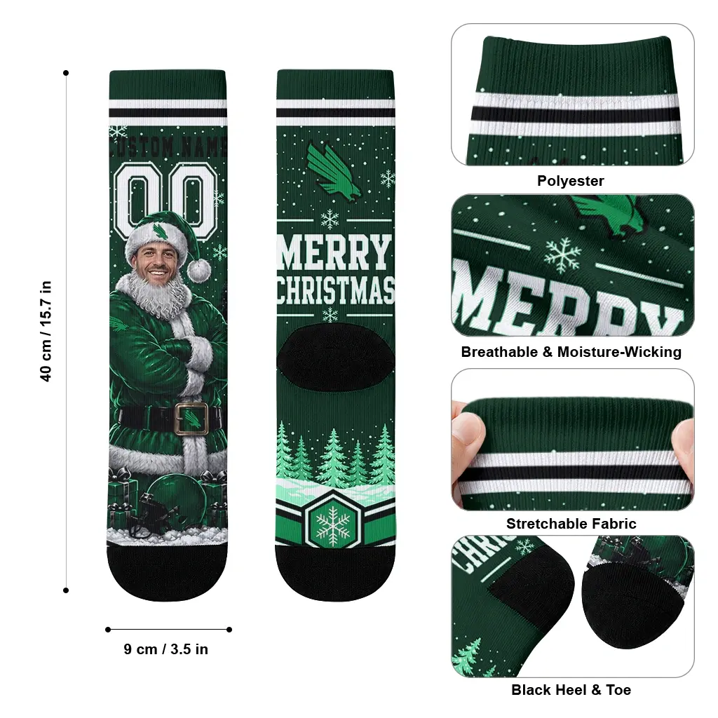 North Texas Mean Green Socks Custom Snowy Scene Green White High Quality North Texas Mean Green Socks Custom Snowy Scene Green White High Quality