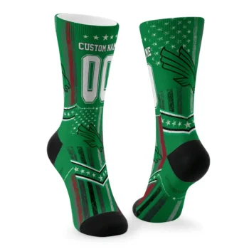 North Texas Mean Green Socks Custom Star Stripes Green White Fashion Forward
