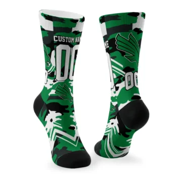 North Texas Mean Green Socks Custom Woodland Camo Green Fashion Forward