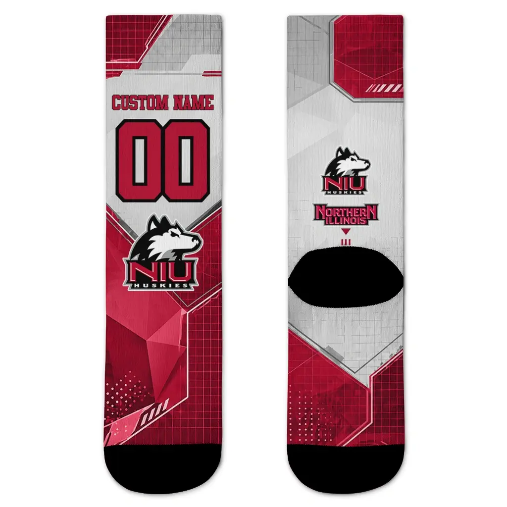 Northern Illinois Huskies Socks Customized Geometric Tech Red Best Selling Northern Illinois Huskies Socks Customized Geometric Tech Red Best Selling
