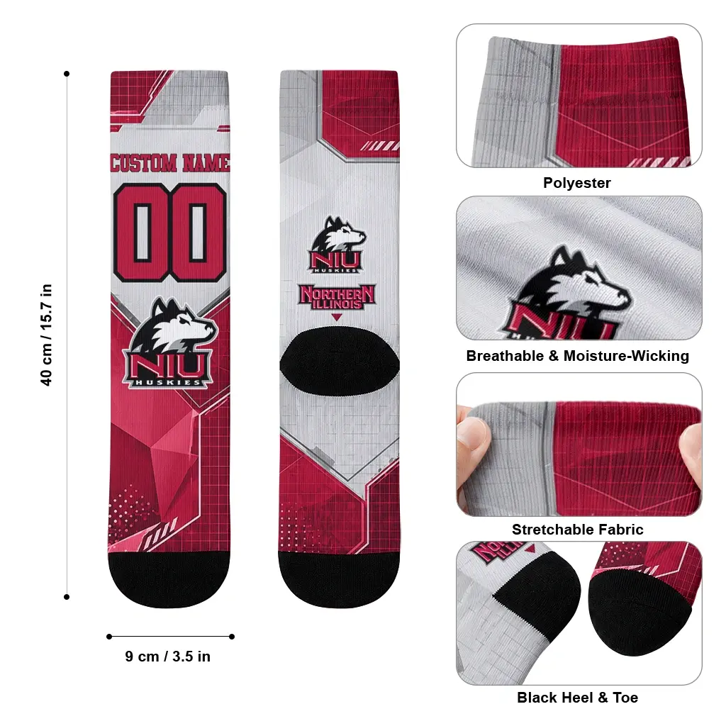 Northern Illinois Huskies Socks Customized Geometric Tech Red High Quality Northern Illinois Huskies Socks Customized Geometric Tech Red High Quality