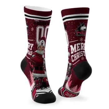 Northern Illinois Huskies Socks Customized Snowy Scene Red White Fashion Forward