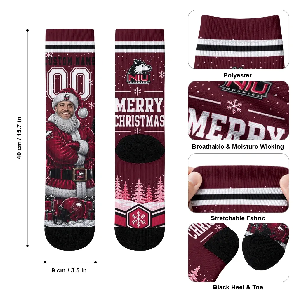 Northern Illinois Huskies Socks Customized Snowy Scene Red White High Quality Northern Illinois Huskies Socks Customized Snowy Scene Red White High Quality