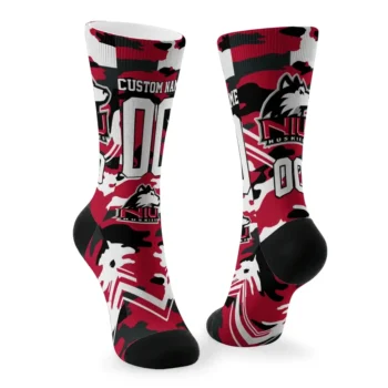 Northern Illinois Huskies Socks Customized Woodland Camo Red Fashion Forward