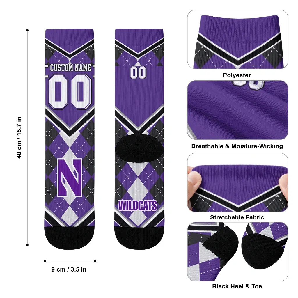 Northwestern Wildcats Socks Personalized Argyle Pattern Purple High Quality Northwestern Wildcats Socks Personalized Argyle Pattern Purple High Quality