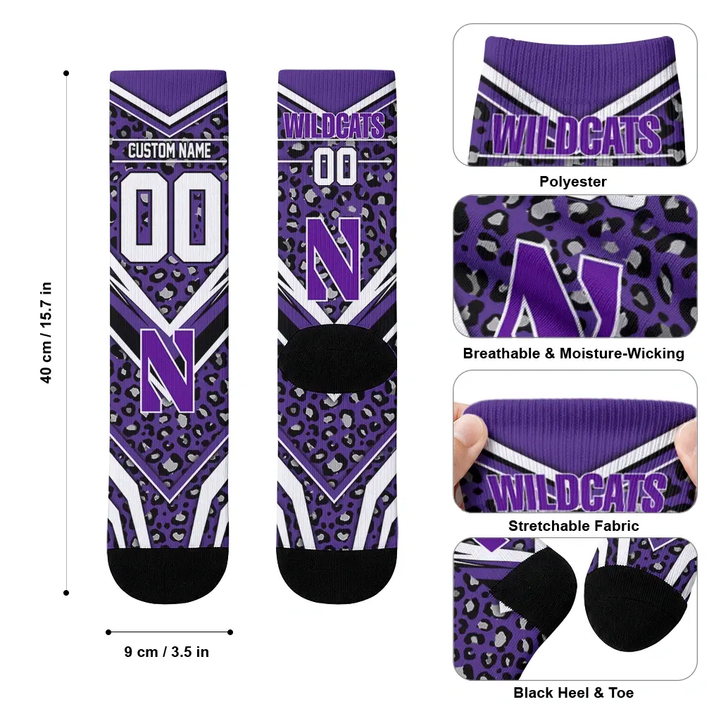 Northwestern Wildcats Socks Personalized Leopard Print Purple Black High Quality Northwestern Wildcats Socks Personalized Leopard Print Purple Black High Quality