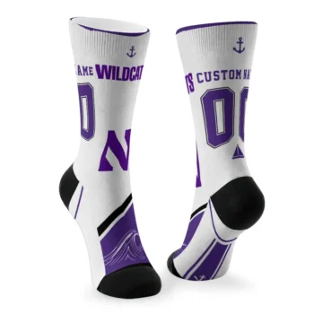 Northwestern Wildcats Socks Personalized Nautical Icons Purple White Fashion Forward