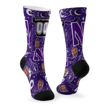 Northwestern Wildcats Socks Personalized Scattered Icons Purple Fashion Forward