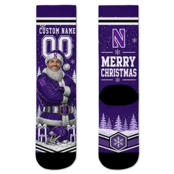 Northwestern Wildcats Socks Personalized Snowy Scene Purple White Best Selling