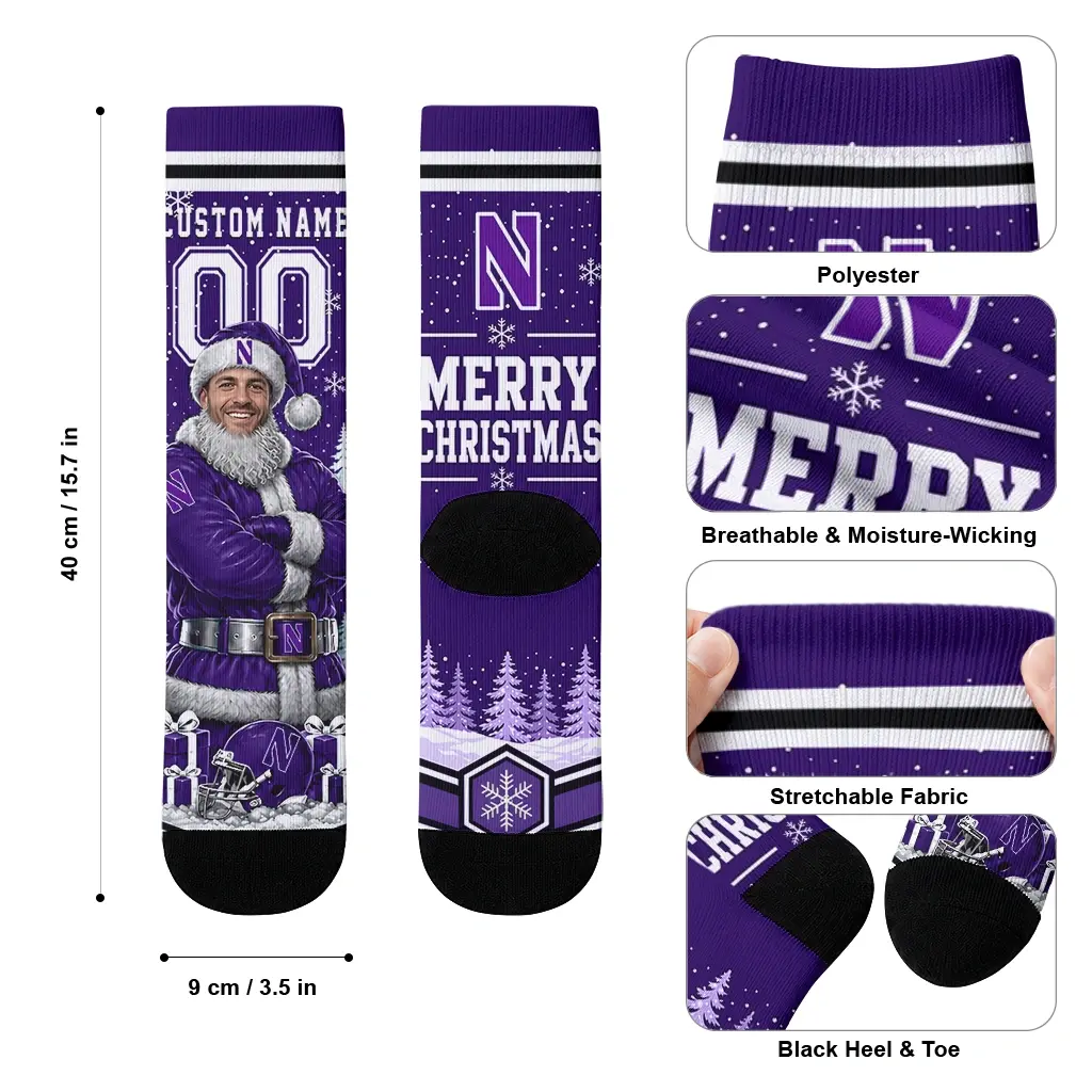 Northwestern Wildcats Socks Personalized Snowy Scene Purple White High Quality Northwestern Wildcats Socks Personalized Snowy Scene Purple White High Quality