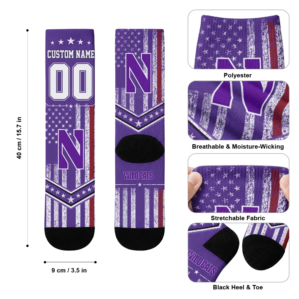 Northwestern Wildcats Socks Personalized Star Stripes Purple White High Quality Northwestern Wildcats Socks Personalized Star Stripes Purple White High Quality