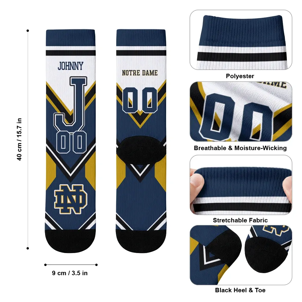 Notre Dame Fighting Irish Socks Custom Arrow Blocks Navy High Quality Notre Dame Fighting Irish Socks Custom Arrow Blocks Navy High Quality