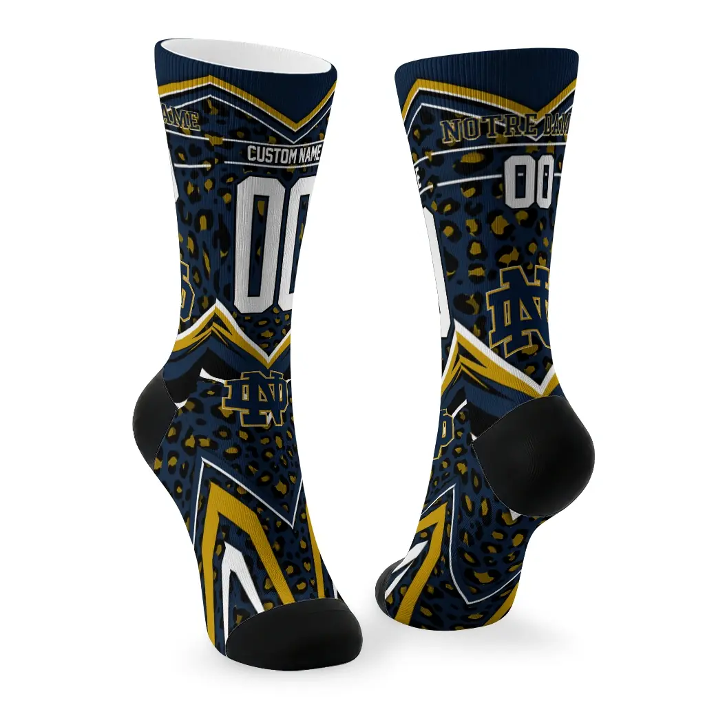 Notre Dame Fighting Irish Socks Custom Leopard Print Navy Black Fashion Forward Notre Dame Fighting Irish Socks Custom Leopard Print Navy Black Fashion Forward