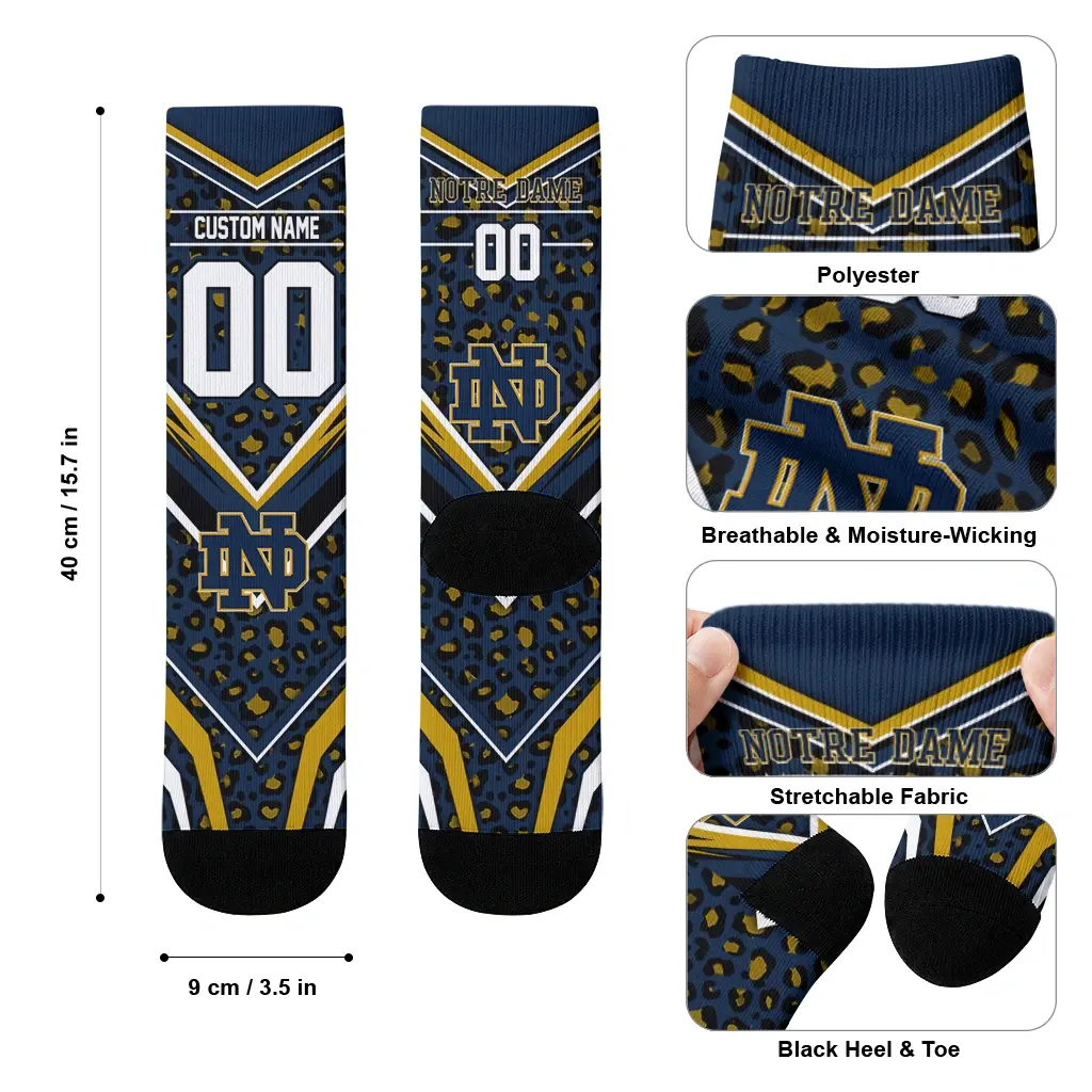 Notre Dame Fighting Irish Socks Custom Leopard Print Navy Black High Quality Notre Dame Fighting Irish Socks Custom Leopard Print Navy Black High Quality