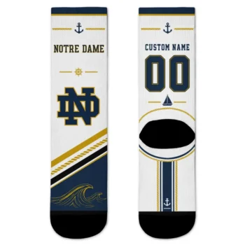 Notre Dame Fighting Irish Socks Custom Nautical Icons Navy White Best Selling
