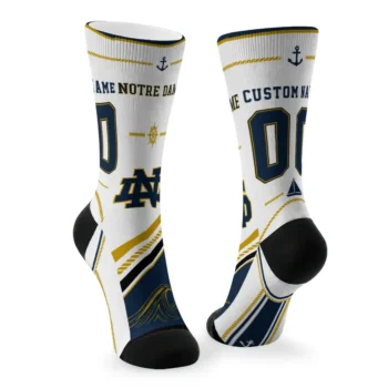 Notre Dame Fighting Irish Socks Custom Nautical Icons Navy White Fashion Forward