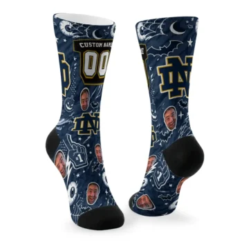 Notre Dame Fighting Irish Socks Custom Scattered Icons Navy Fashion Forward
