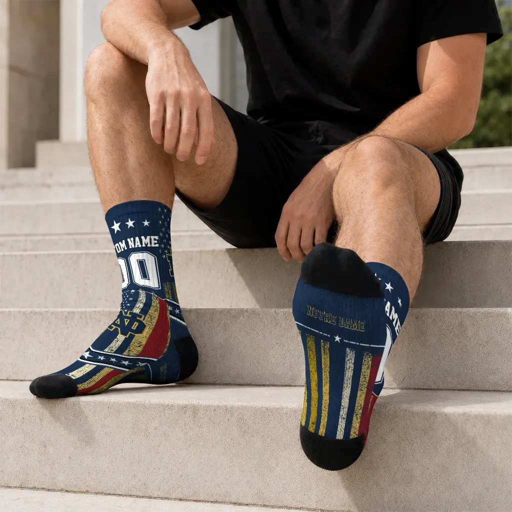 Notre Dame Fighting Irish Socks Custom Star Stripes Navy White Latest Model Notre Dame Fighting Irish Socks Custom Star Stripes Navy White Latest Model