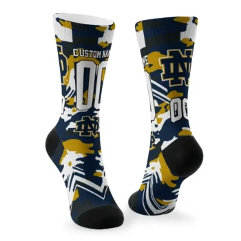 Notre Dame Fighting Irish Socks Custom Woodland Camo Navy Fashion Forward