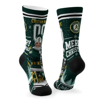Oakland Athletics Socks Custom Snowy Scene Green White Fashion Forward