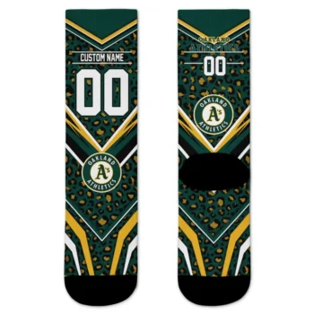 Oakland Athletics Socks Customized Leopard Print Green Black Best Selling