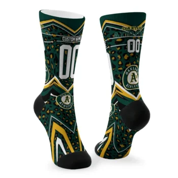 Oakland Athletics Socks Customized Leopard Print Green Black Fashion Forward