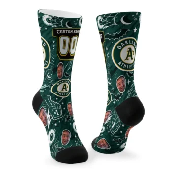 Oakland Athletics Socks Personalized Scattered Icons Green Fashion Forward