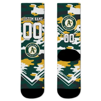 Oakland Athletics Socks - Personalized Woodland Camo Green