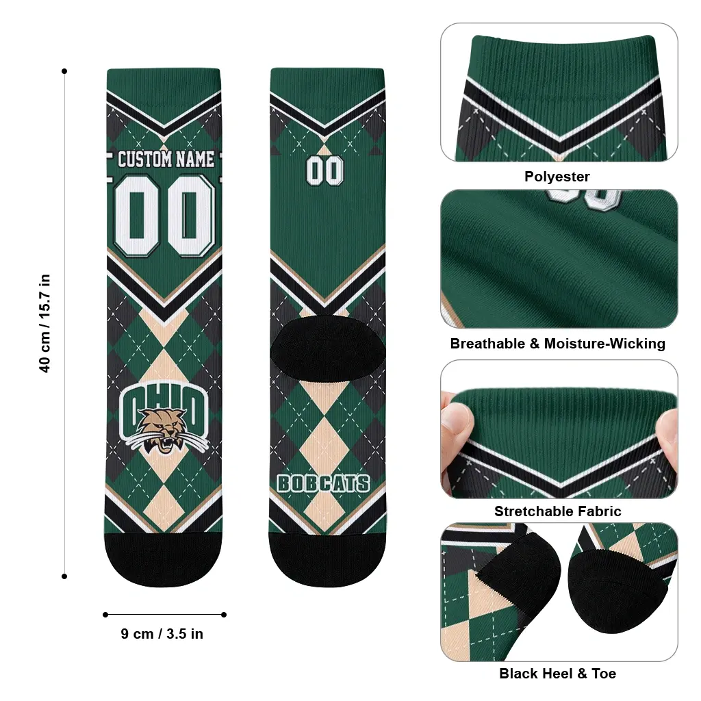 Ohio Bobcats Socks Personalized Argyle Pattern Green High Quality Ohio Bobcats Socks Personalized Argyle Pattern Green High Quality