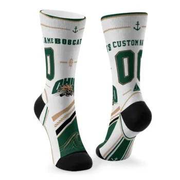 Ohio Bobcats Socks Personalized Nautical Icons Green White Fashion Forward