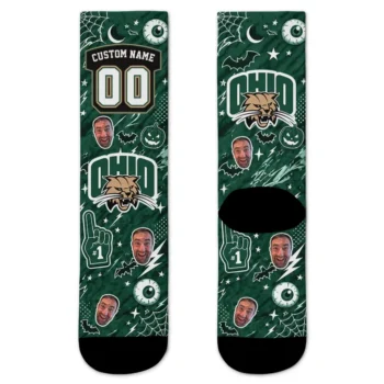 Ohio Bobcats Socks Personalized Scattered Icons Green Best Selling