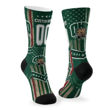 Ohio Bobcats Socks Personalized Star Stripes Green White Fashion Forward