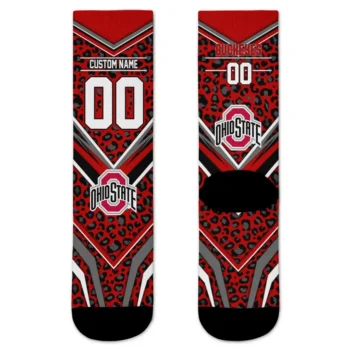 Ohio State Buckeyes Socks Customized Leopard Print Scarlet Black Best Selling