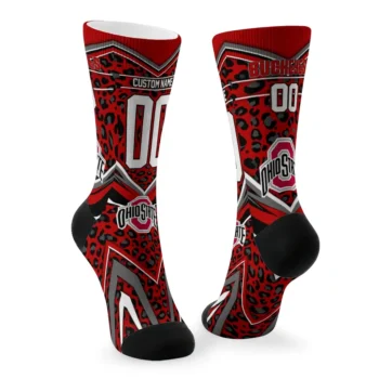 Ohio State Buckeyes Socks Customized Leopard Print Scarlet Black Fashion Forward